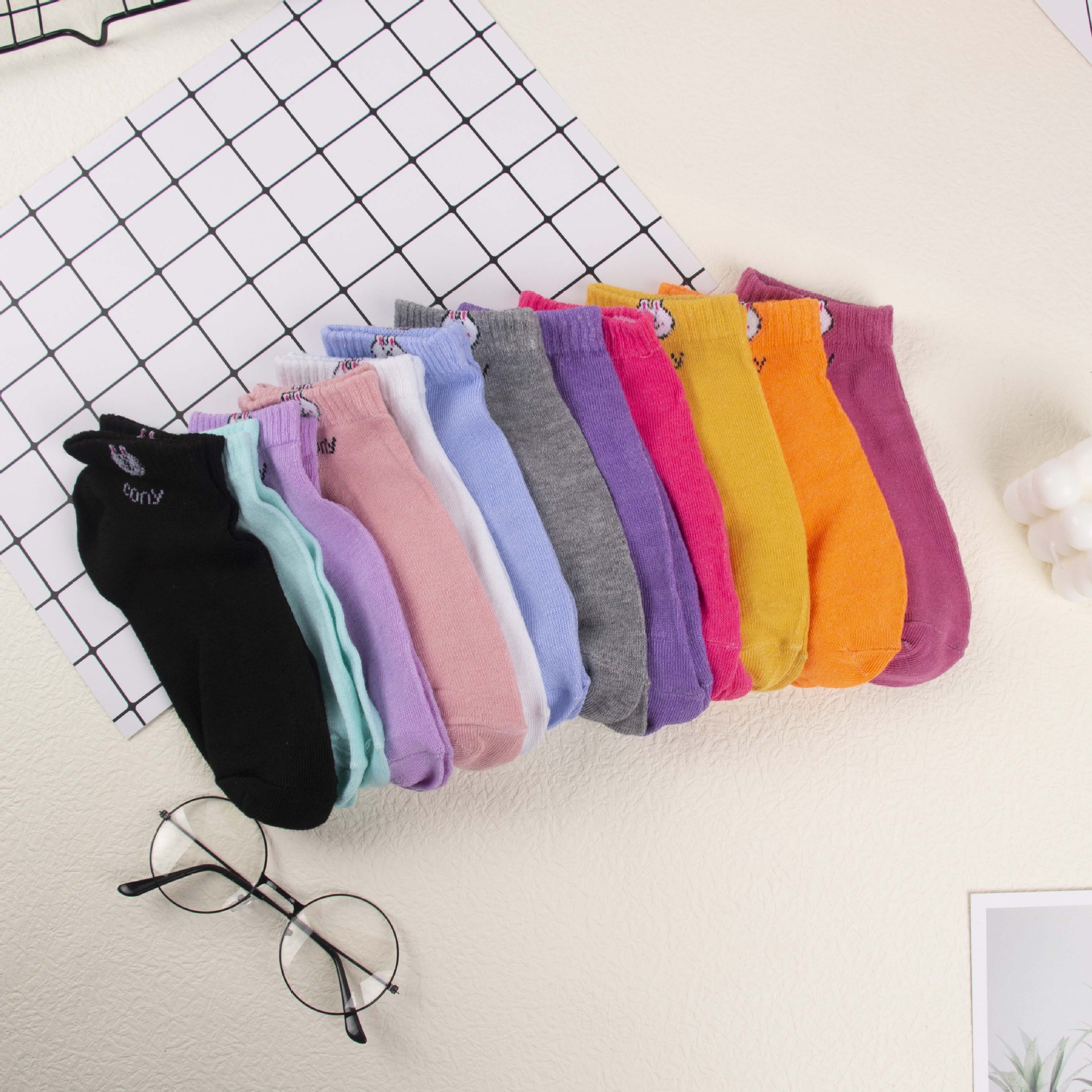 Spring and Summer Four Seasons Ins Rabbit Ten-Color Socks Women‘s Low Top Socks Sports Short Candy-Colored Female Socks Factory Worker