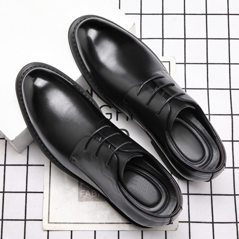 内增高8cm男士商务皮鞋男真皮牛皮英伦百搭男鞋圆头舒适软底鞋子