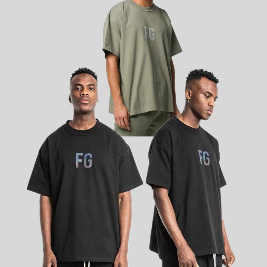 毒家开发essentials of fear高街潮牌主线fg字母反光炫彩短袖男女