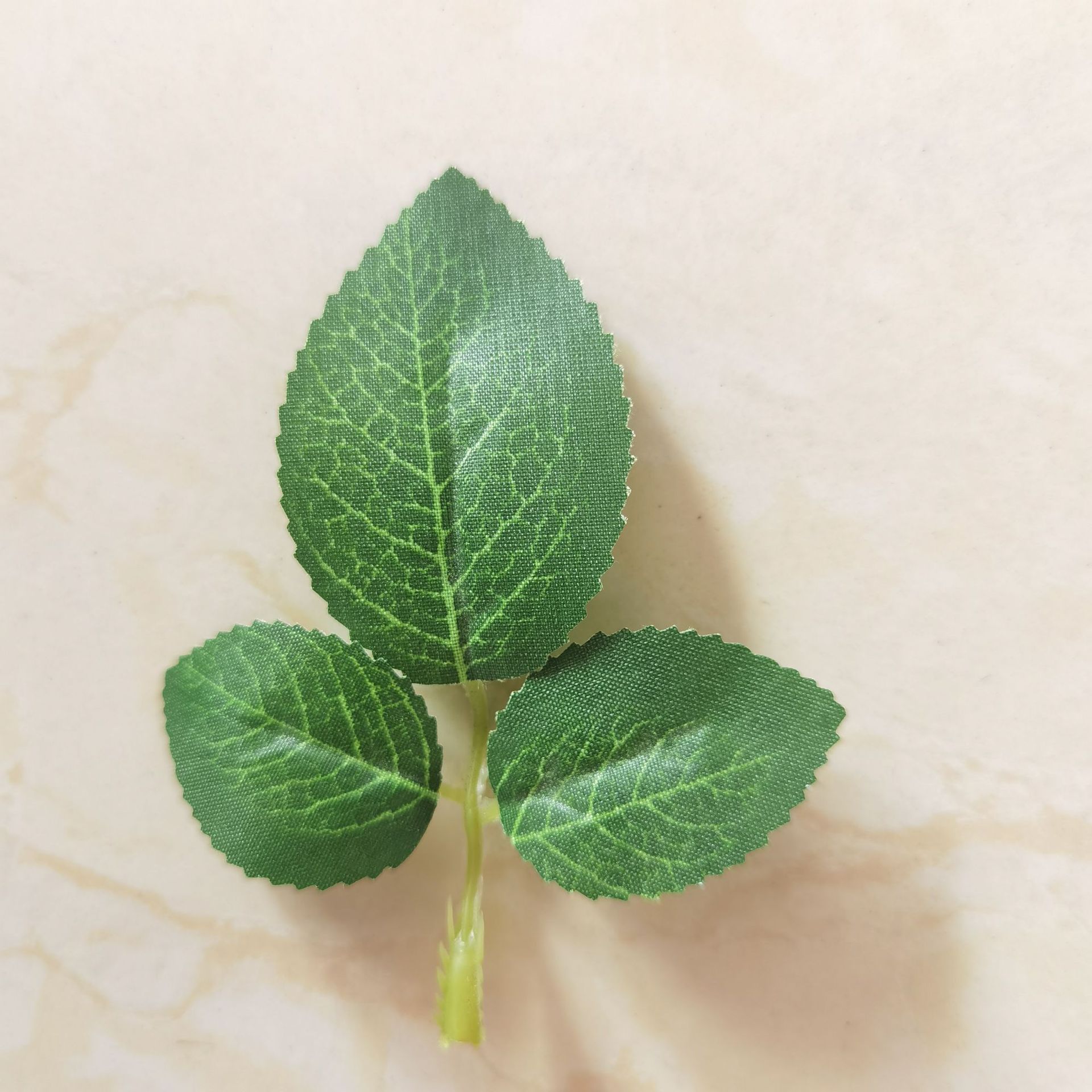 仿真花叶三叉丝印玫瑰叶 丝网花玫瑰叶片 婚庆手捧花配件仿真叶子