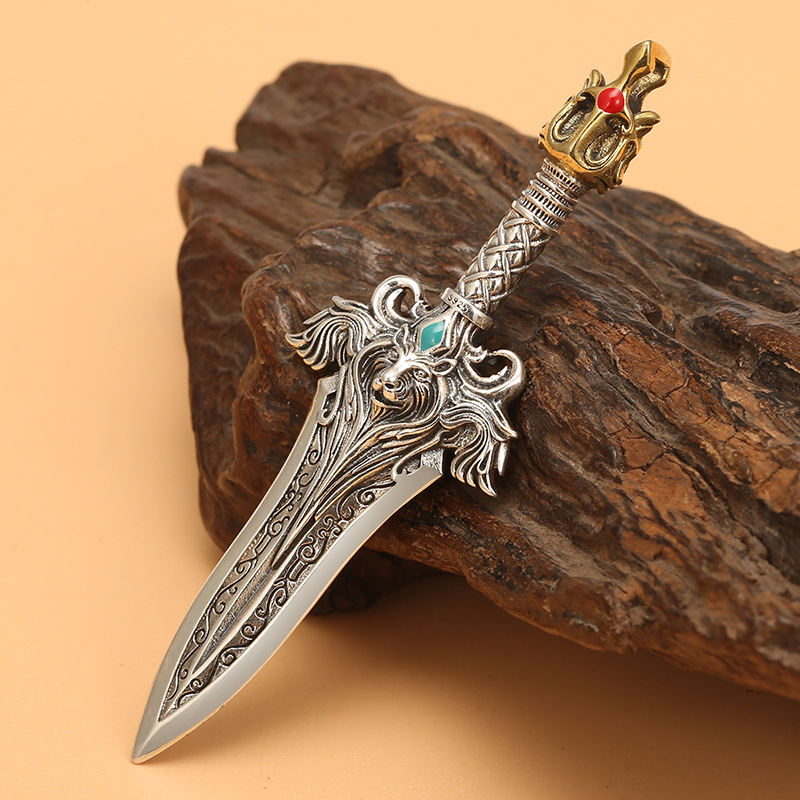 s925纯银男士个性狮王勇者之剑吊坠个性原创设计百搭毛衣链银挂坠