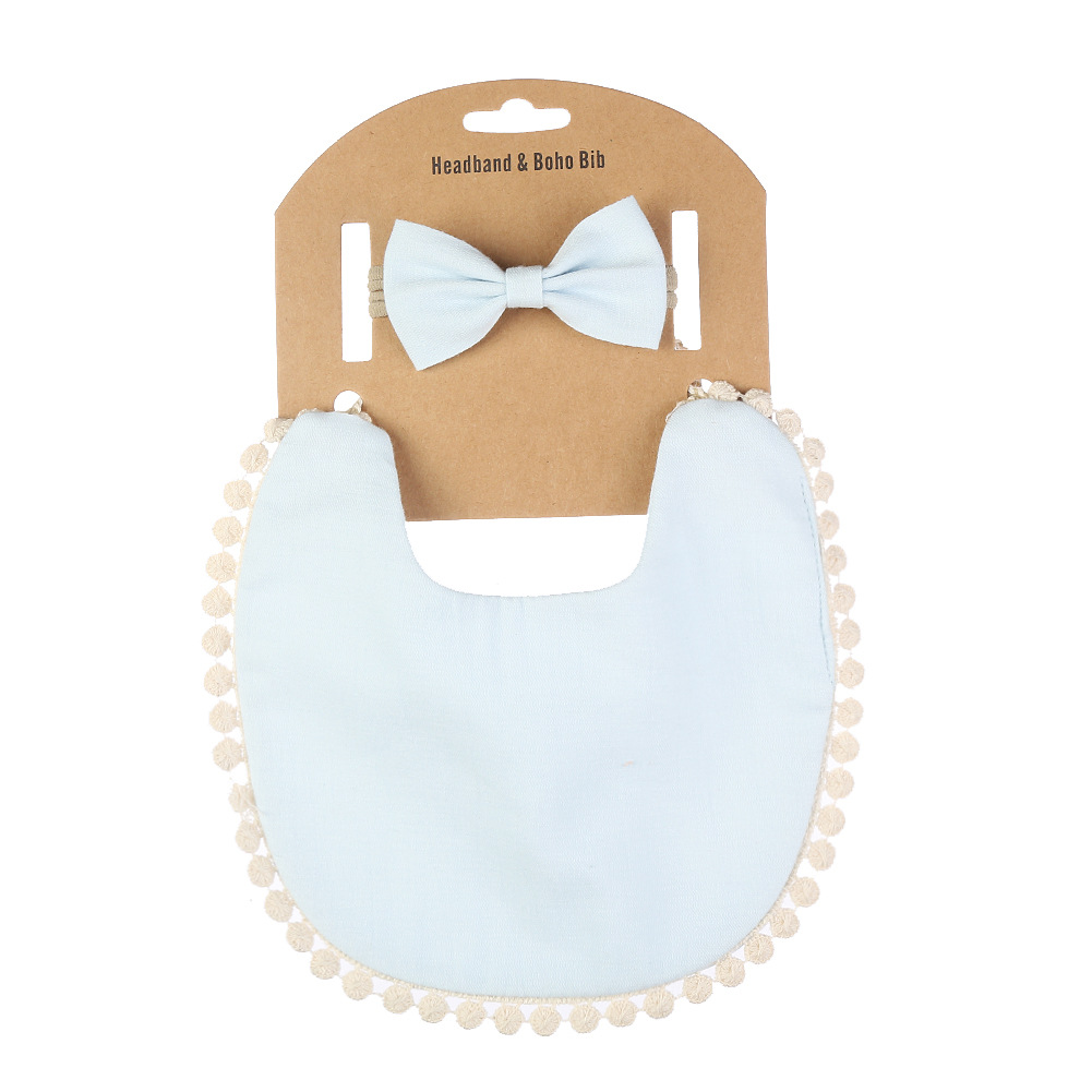 Ins New Baby Bib Headband Set Solid Color Bamboo Fiber Cotton Children Bib Baby Bib