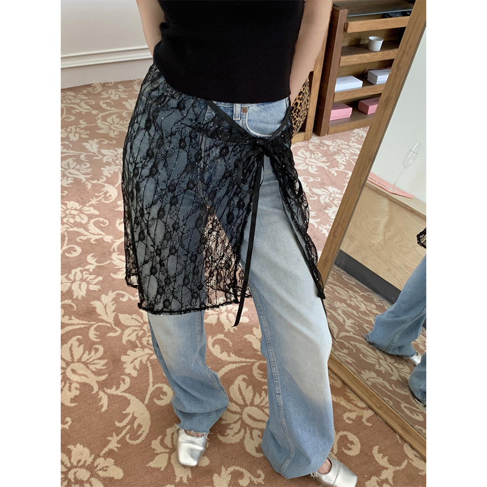 性感透视网纱蕾丝半身裙女春季2024新款下摆叠穿屁帘围裙短裙字