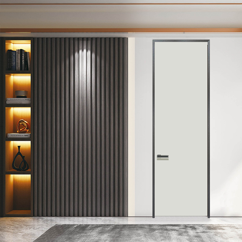 pet铝木门肤感极简窄边莫兰迪色实木复合室内房间门铝龙骨铝蜂窝