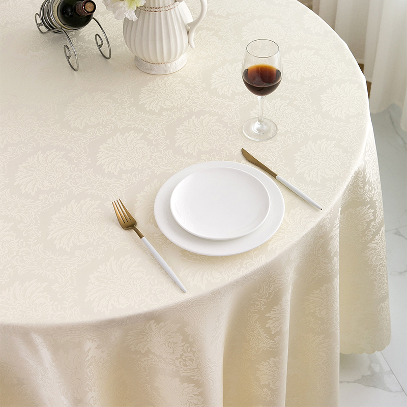 34n桌布圆桌酒店酒楼餐桌布餐厅饭店台裙桌布米白色大红色精美提