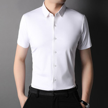 冰丝白衬衫男款夏季短袖无痕免烫高弹力衬衣男士纯色垂感商务寸衫