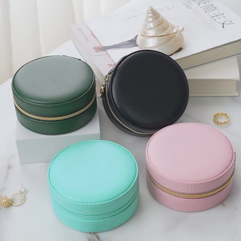 round Pu Leather Jewelry Storage Box