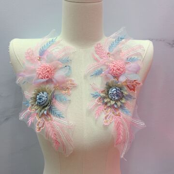 精美股绳刺绣亮片粉色对立体diy花朵衣帽手工贴花边女装服饰辅料