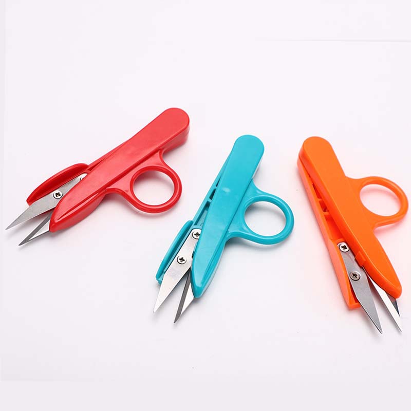 Wholesale Color Plastic Handle Finger Protector Scissors High Quality High Carbon Tool Steel Spring Thread Clippers Durable Sewing Scissors