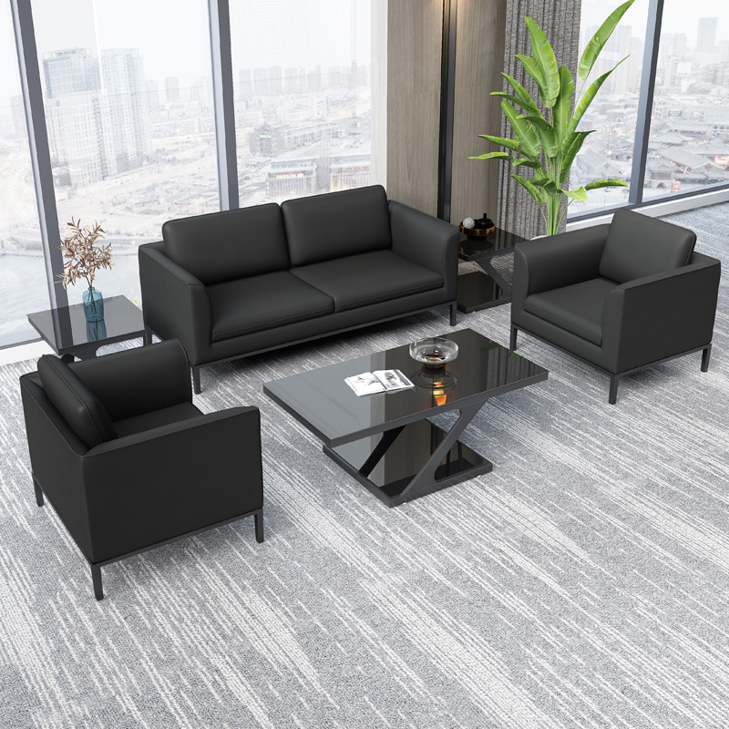 现代简约休闲商务接待区办公室会客洽谈西皮沙发茶几组合全套批发