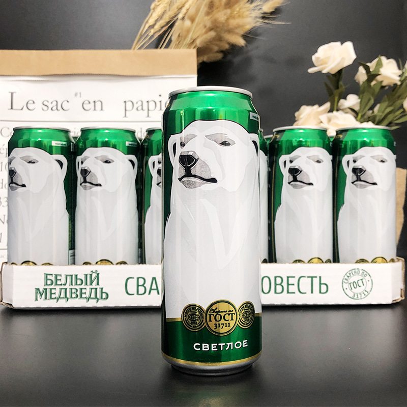 俄罗斯进口烈性大白熊贝里麦德维熊450ml*24罐整箱大麦黄啤批发
