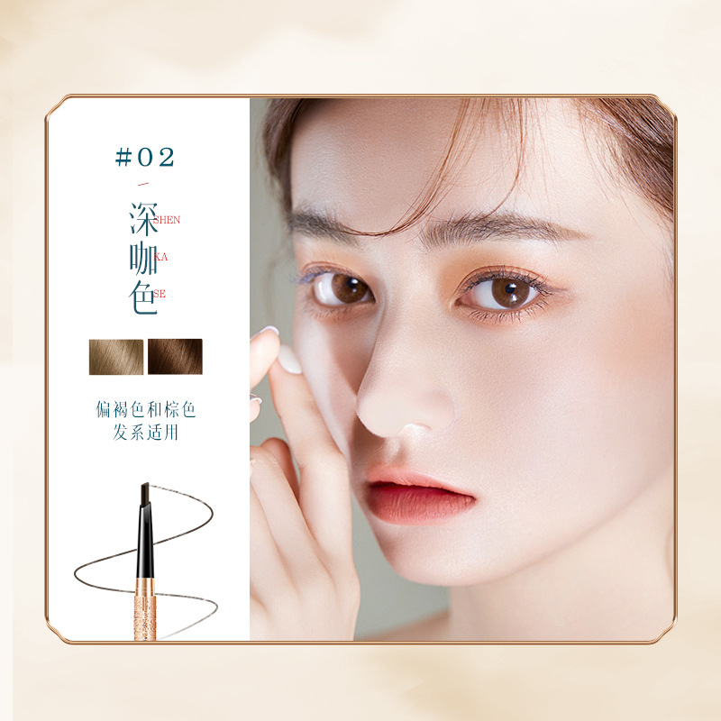 Double-Headed Triangle Eyebrow Pencil with Brush Automatic Waterproof Rotation Sweat-Proof Three-Dimensional Long Lasting Non Smudge Natural Wholesale Authentic