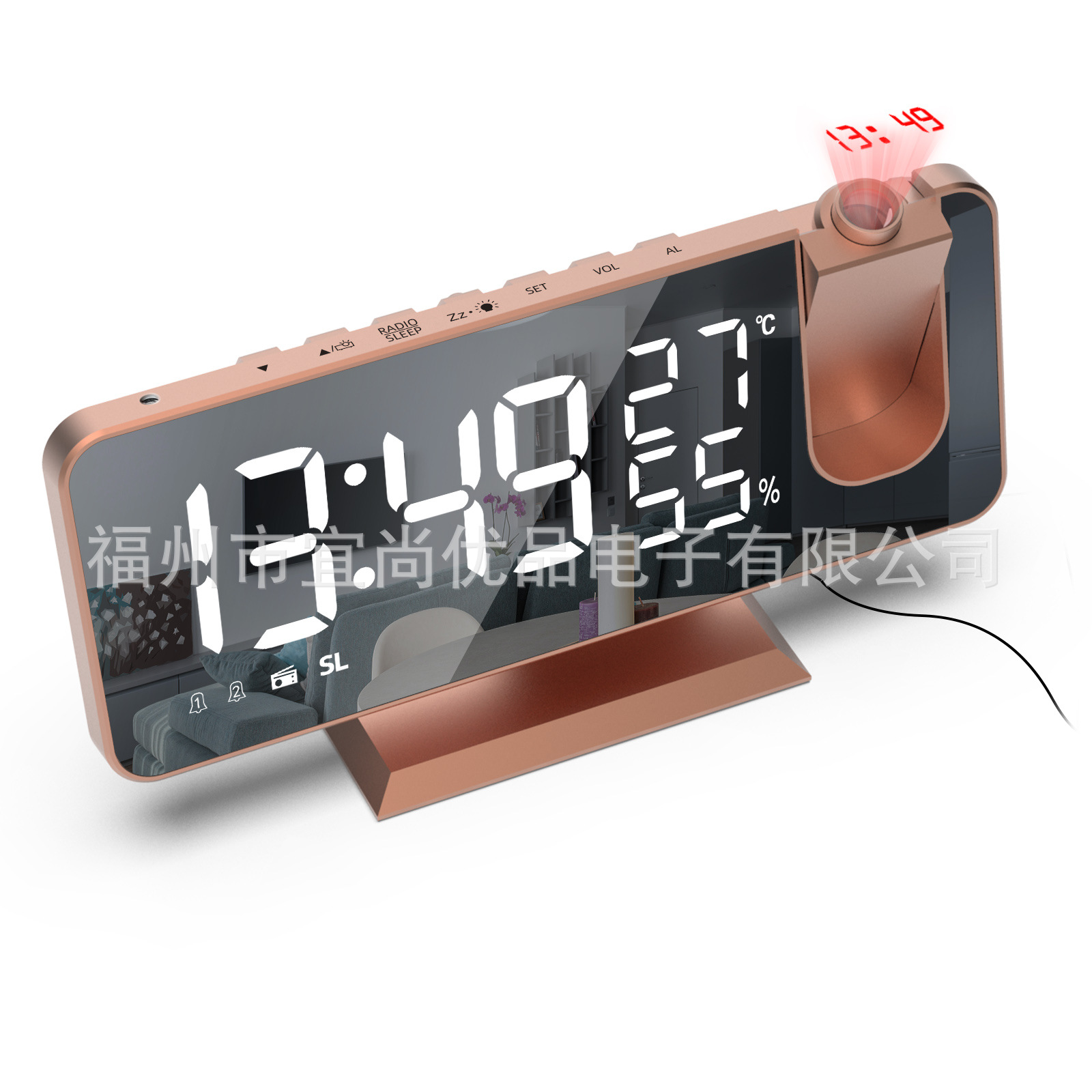 Cross-Border Patent New Radio Projection Alarm Clock Led Large Screen Display Temperature and Humidity Electronic Clock Digital Alarm Clock