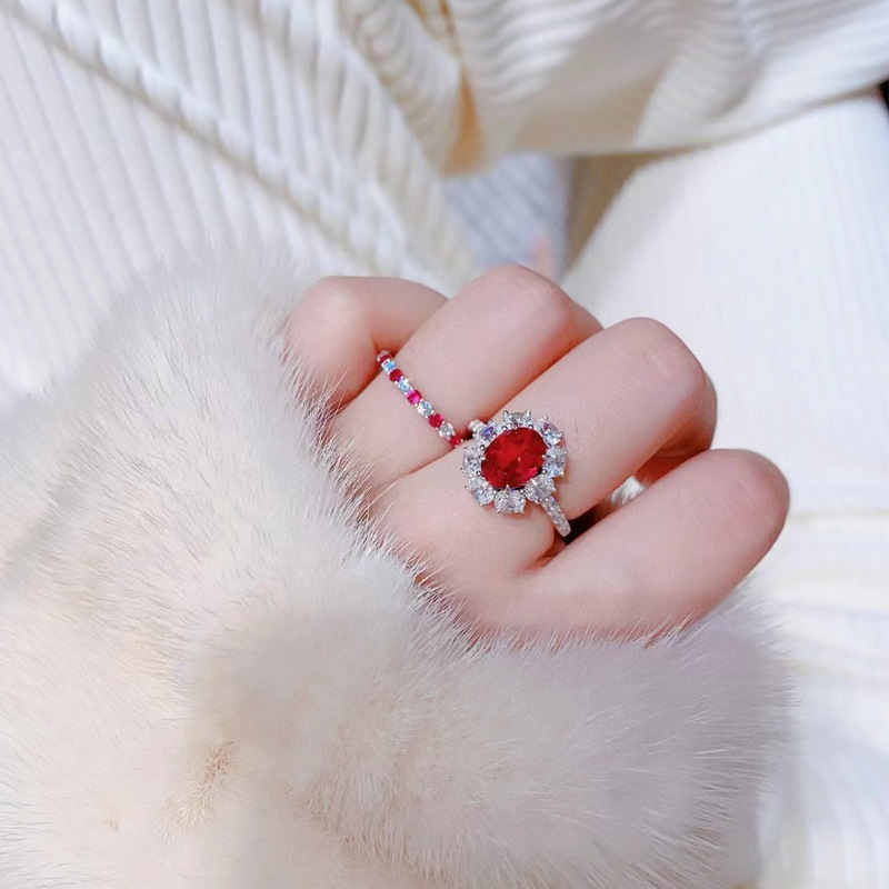 鸽血红宝石戒指女925纯银18k金2克拉奢华鸽子蛋钻戒轻奢高级彩宝
