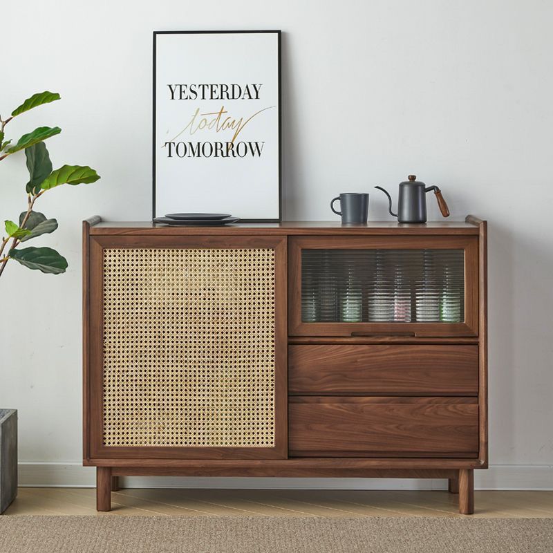 日式藤编餐边柜实木储物柜茶水柜北欧客厅家用原木多功能收纳柜子