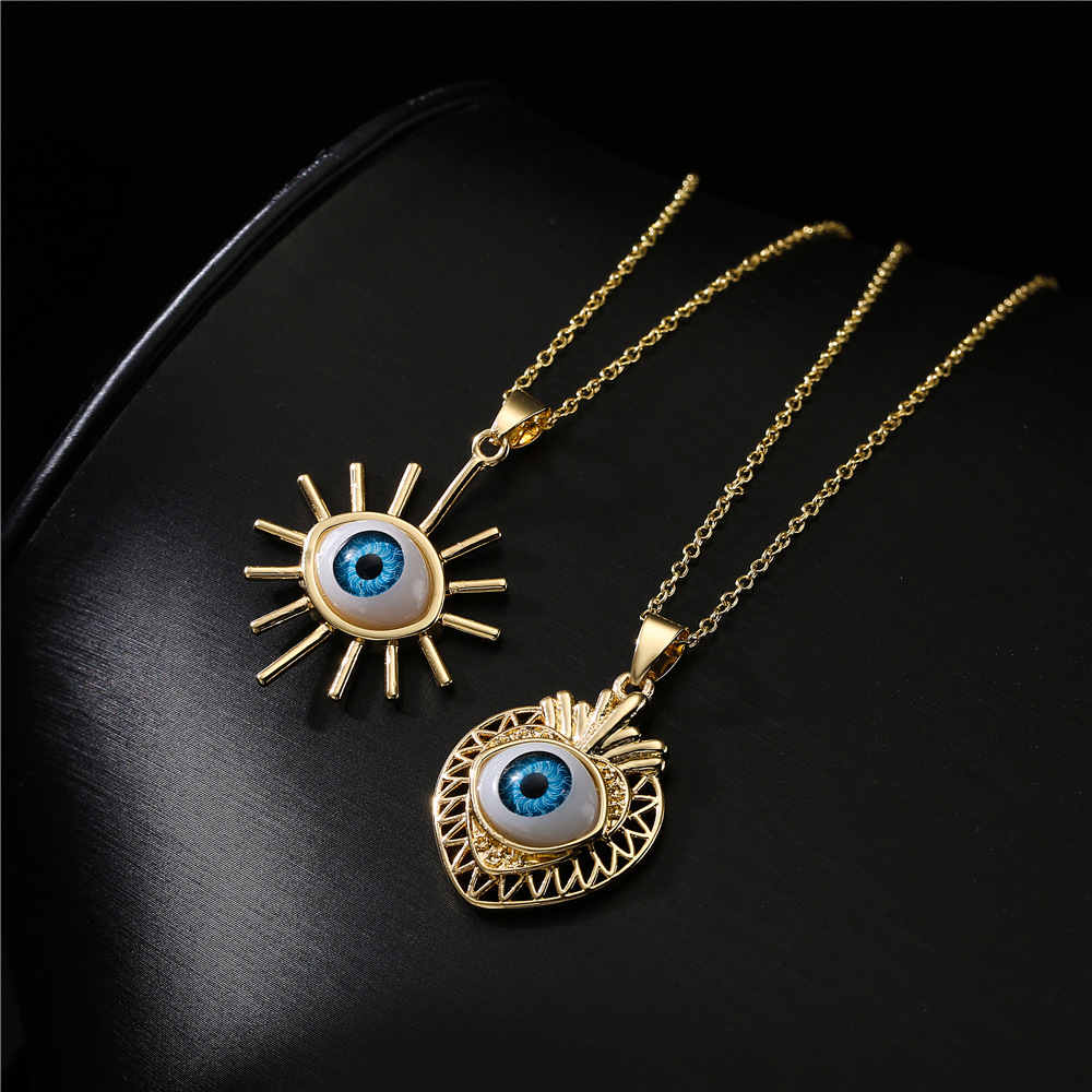 澳古 跨境货源 亚马逊热卖新品 铜镀18k金3d恶魔之眼吊坠项链现货