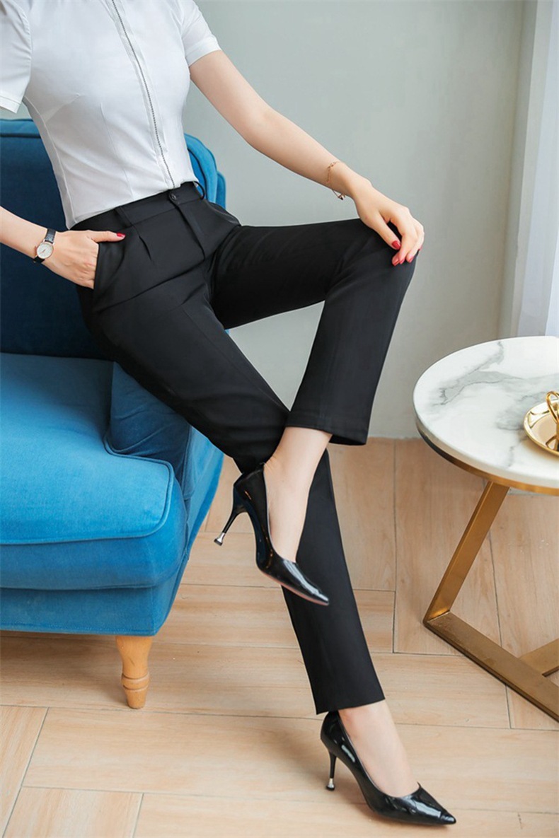 焕新夏季新款职业装西裤女式黑色工作裤服务员皮带裤直筒批发5006
