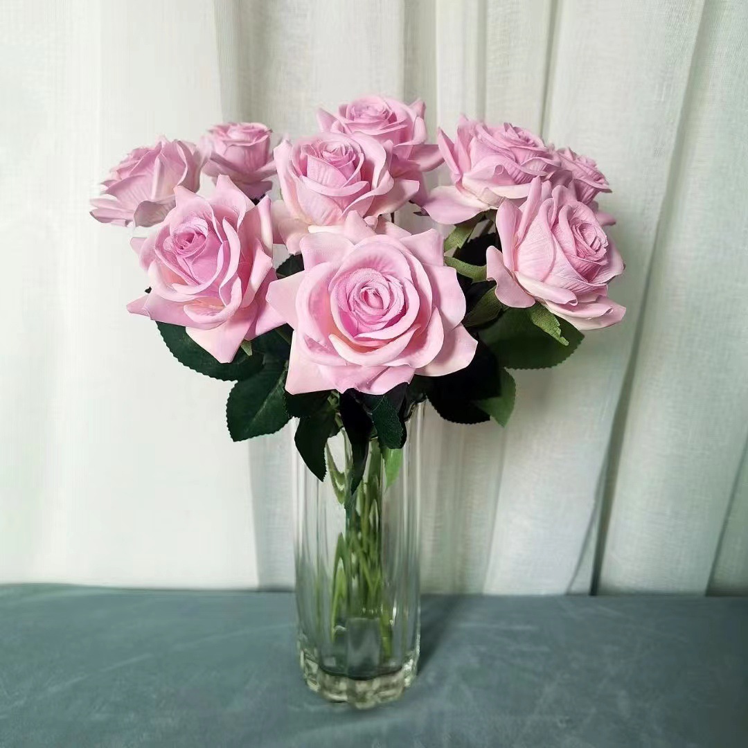 ins仿真保湿玫瑰花束单支手感小角玫婚庆布置酒店家居装饰花厂家