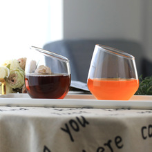 北欧ins风创意斜口单层玻璃杯耐冷热浪漫节红酒杯O型杯身透明水杯