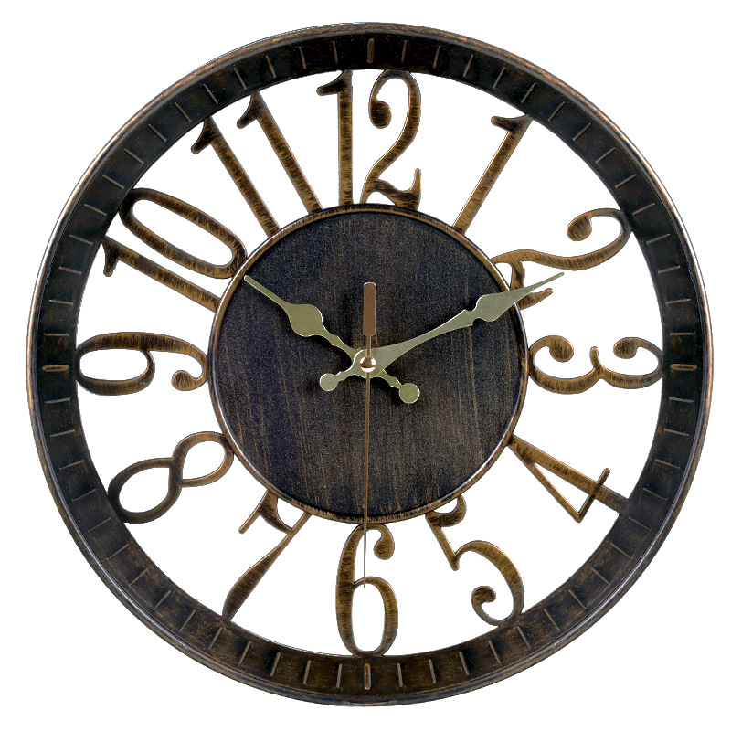 12-Inch American Retro Style Wall Clocks Personality Hollow out Digital Plastic 3D Mute round Wall Clock Quartz Clock