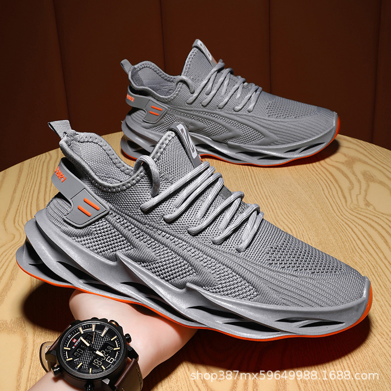 2023 Spring and Autumn New Men's Casual Sneaker Men's Flying Woven Shock-Absorbing Running Shoes Korean Style Mesh Surface Breathable Fashion