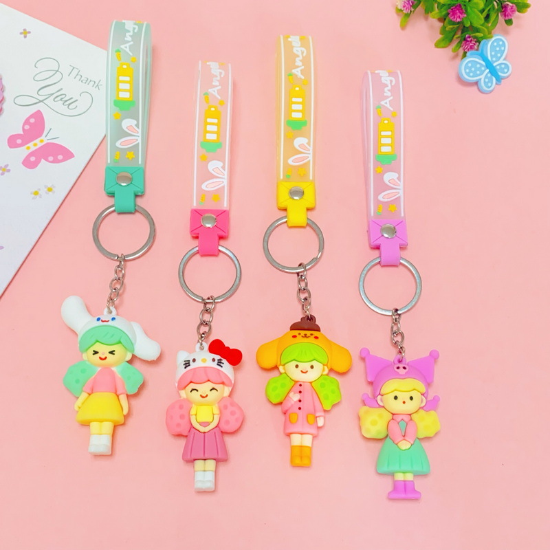 Braid Girl Sanrio Girl Cherry Blossom Sanrio Cartoon Leather Rope Keychain Push Training Small Gift Pendant