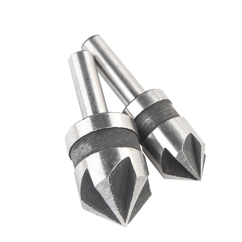 碳钢90度圆柄五刃倒角器三件套12/16/19mm倒角刀锪钻木工开孔器