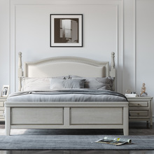 美式实木床 卧室1.8米双人床橡胶木主卧床罗马柱软包木床南康家具
