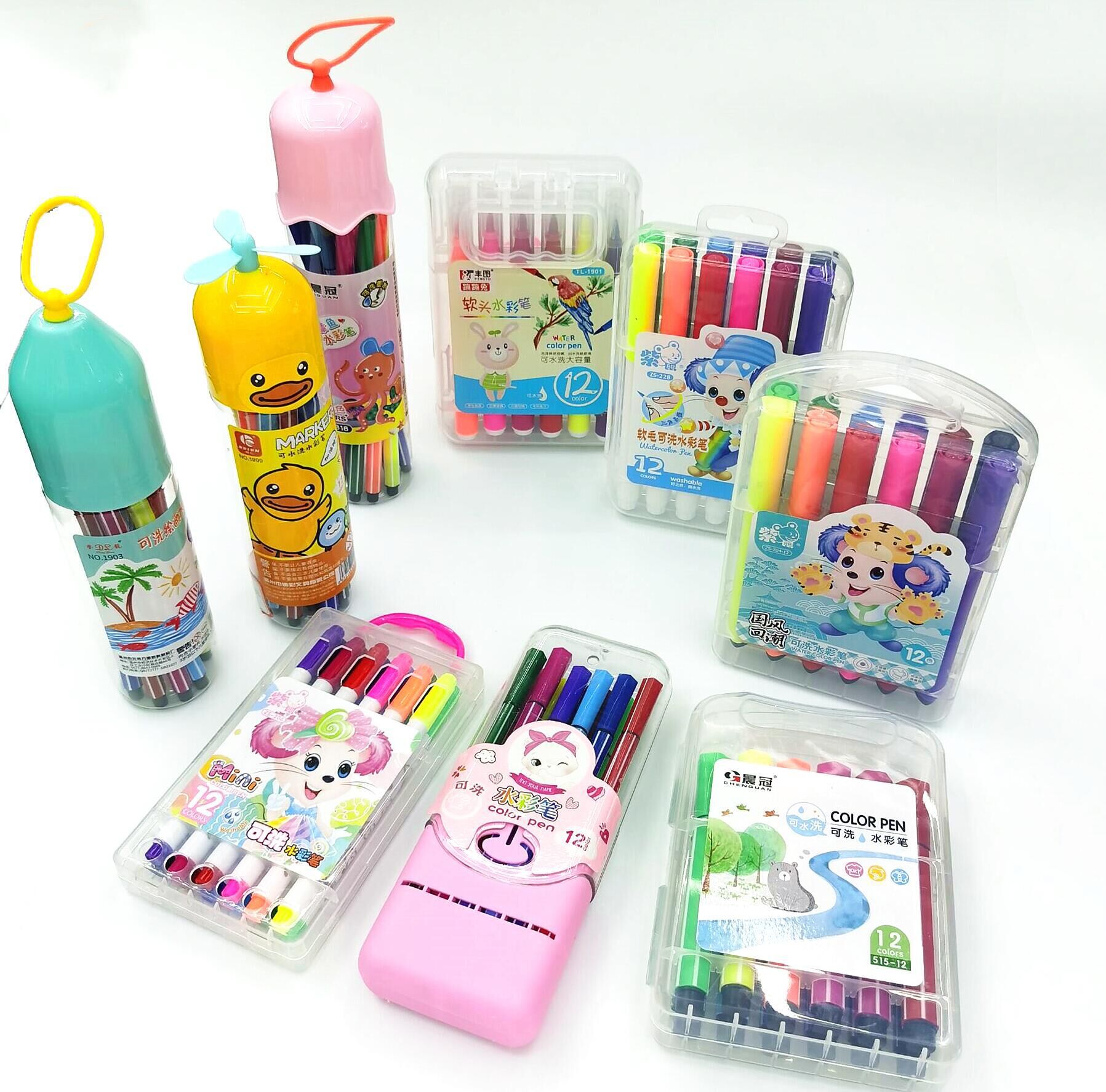 儿童水彩笔套装12色彩色笔 美术绘画涂鸦画画笔 软头可水洗水彩笔