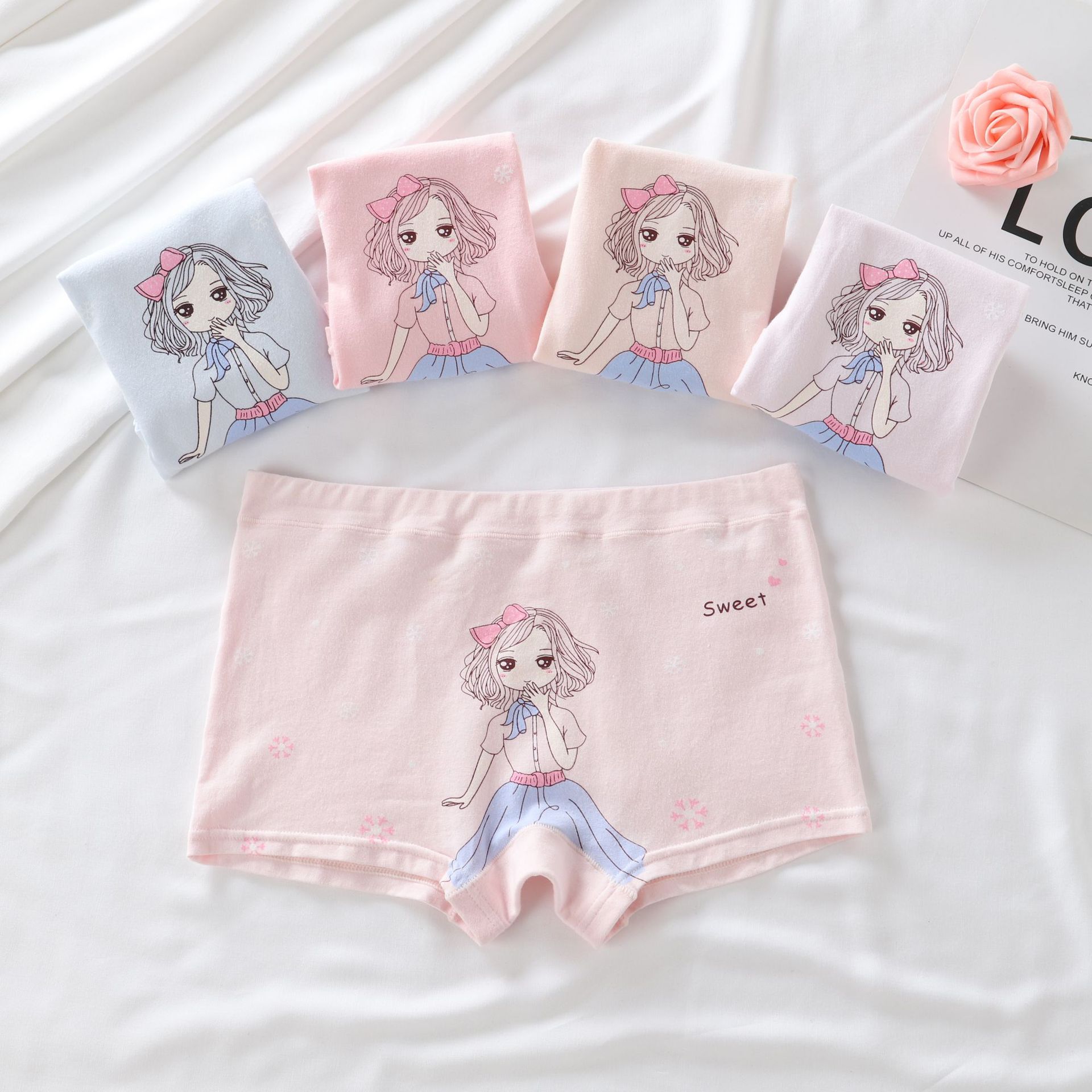 Children's Underwear Girls' Cotton Boxer Pure Cotton Four-Corner Baby Girl Infant Medium and Big Children 10 Little Girl Shorts 12 Years Old