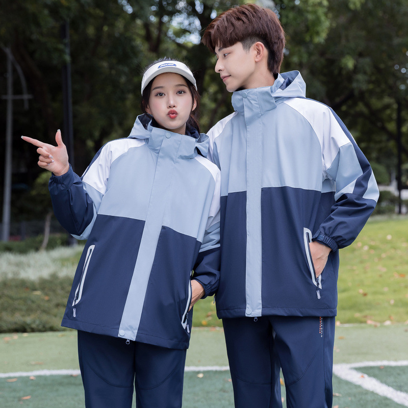 中小学生校服冬季可拆卸防水冲锋衣两件套初中高中生加绒加厚班服