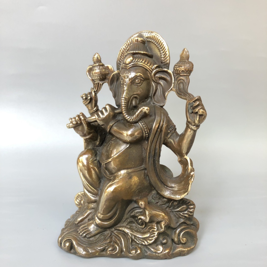 仿古黄铜象神摆件泰国象鼻象头神印度教护法神像家居供奉摆件