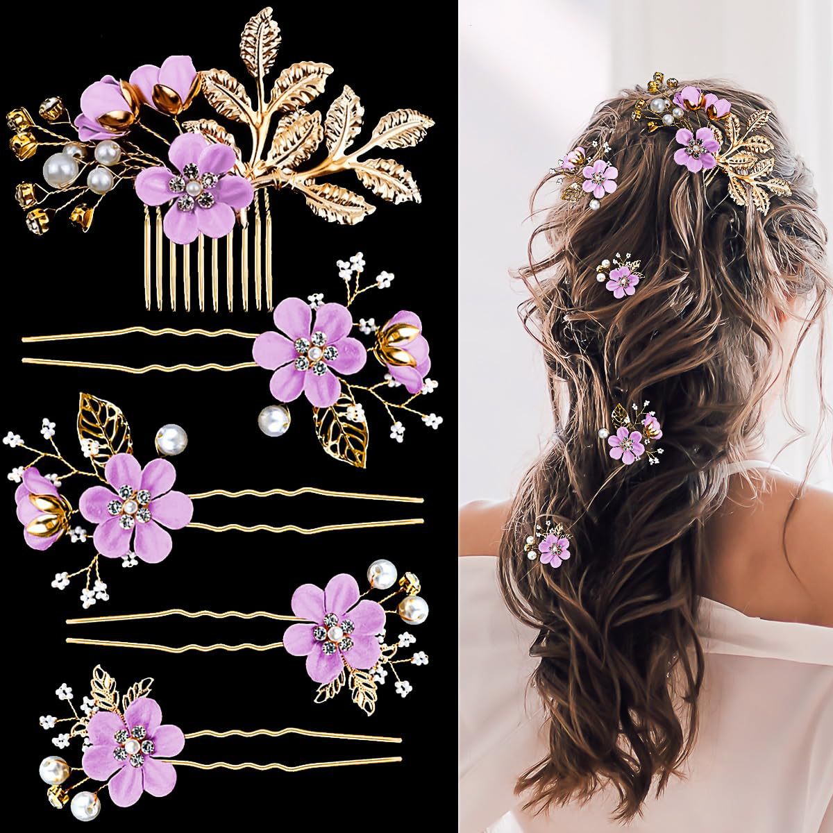 热销金色欧美款新娘头饰手工珍珠发饰配饰婚庆盘发饰品发叉簪子套