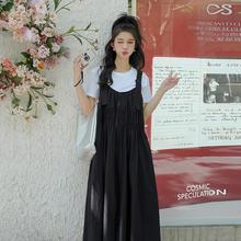 黑色背带连衣裙套装女2024年夏季新款韩版学院风上衣背心裙两件套