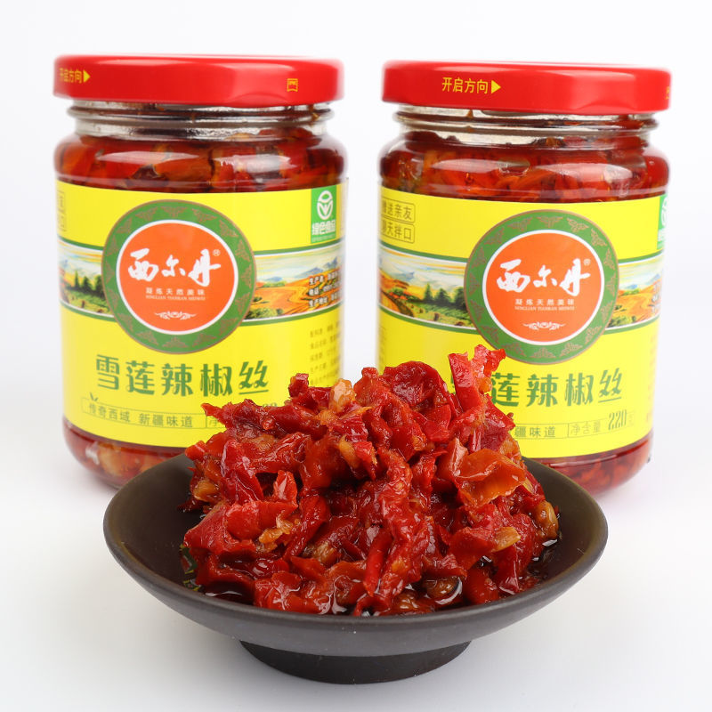 雪莲辣椒丝丁天山雪椒中微香不辣拌饭酱新疆辣皮子椒酱小瓶-阿里巴巴