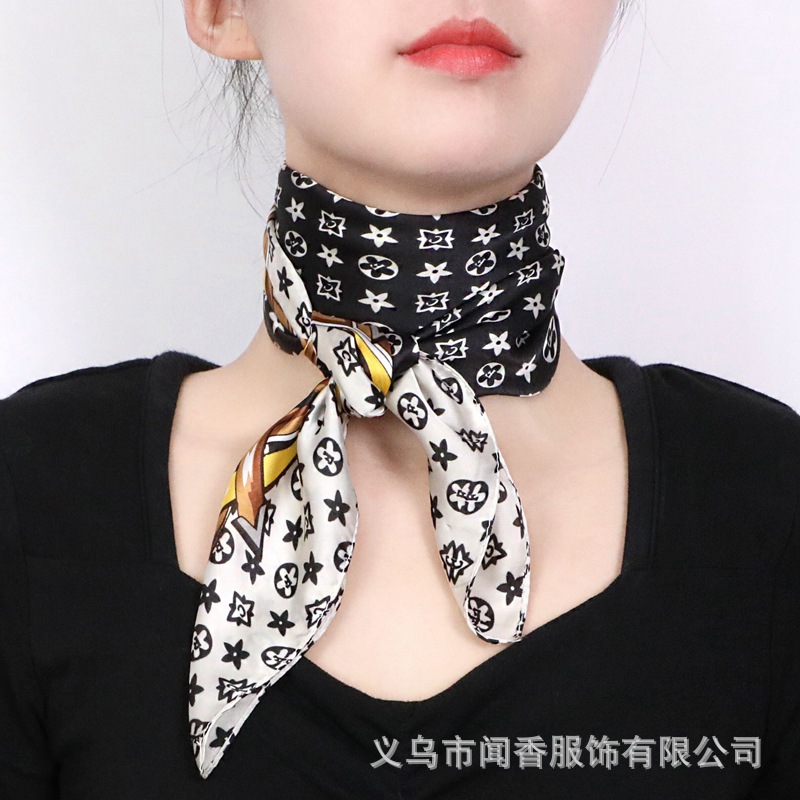 70cm Fashion Square Scarf Classic Presbyopic Letter Scarf Female Ornament All-Match Product Hot Small Scarf Scarf Wholesale