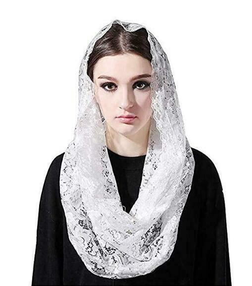 穆斯林天主教蕾丝头纱基督教回民头纱围巾沙丽黑色白色新娘头纱