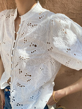 2024春夏新款欧美法式白衬衫女短袖棉质刺绣女式衬衣跨境外贸女装