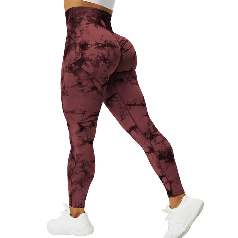 New Thickened Peach Hip Tie-Dye Fitness Pants High Top Sports Seamless European and American Yoga Pants Slim up Pants Leggings