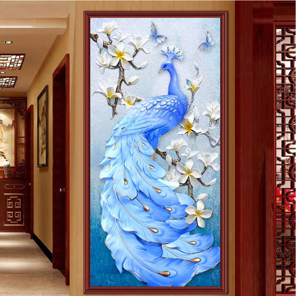 精准印花十字绣 厂家批发直销 客厅大画 孔雀