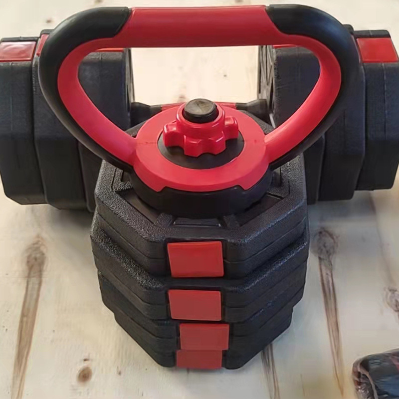 环保水泥哑铃八角防滚动男士家用健身器材pe塑料杠铃20kg调节水泥