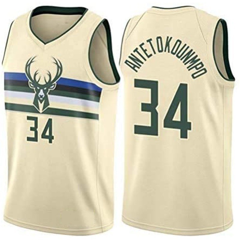 厂货直供nba球衣雄鹿队 白色黑色 刺绣男士短袖篮球球服一件代发