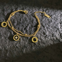 欧美街头时尚双层罗马数字手链男女款潮流锁链钛钢手链