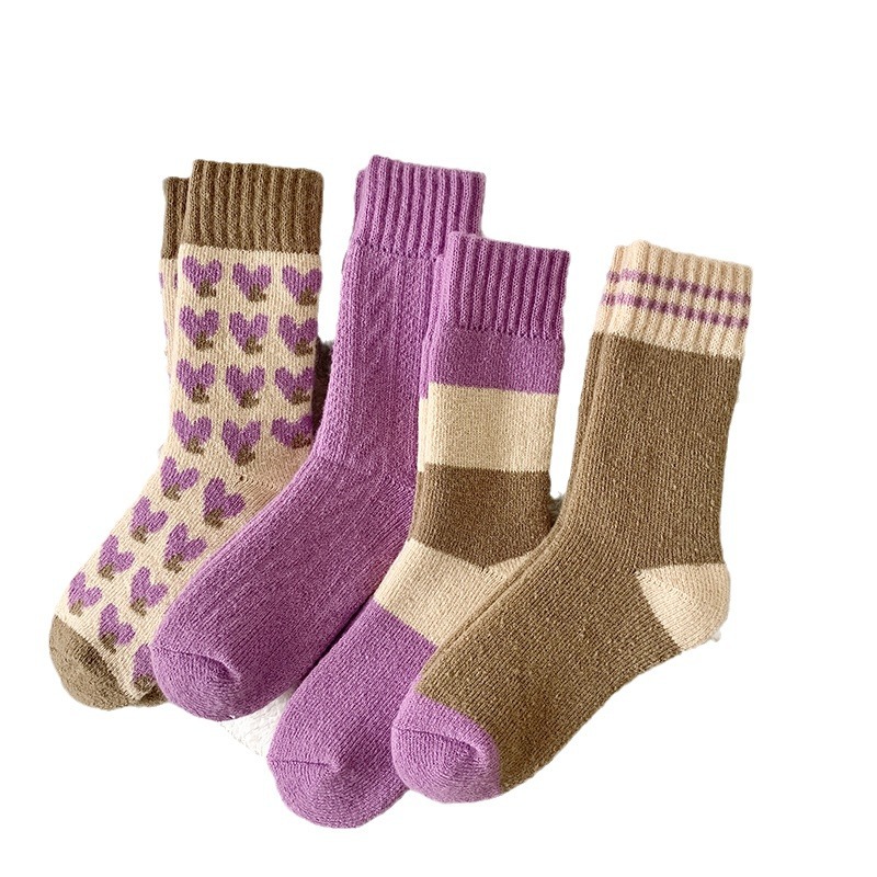 Wool Socks Children's Autumn and Winter Warm with Velvet Thick Mid-Calf Length Socks Women's Cotton Socks Winter Stockings Cashmere Long Socks