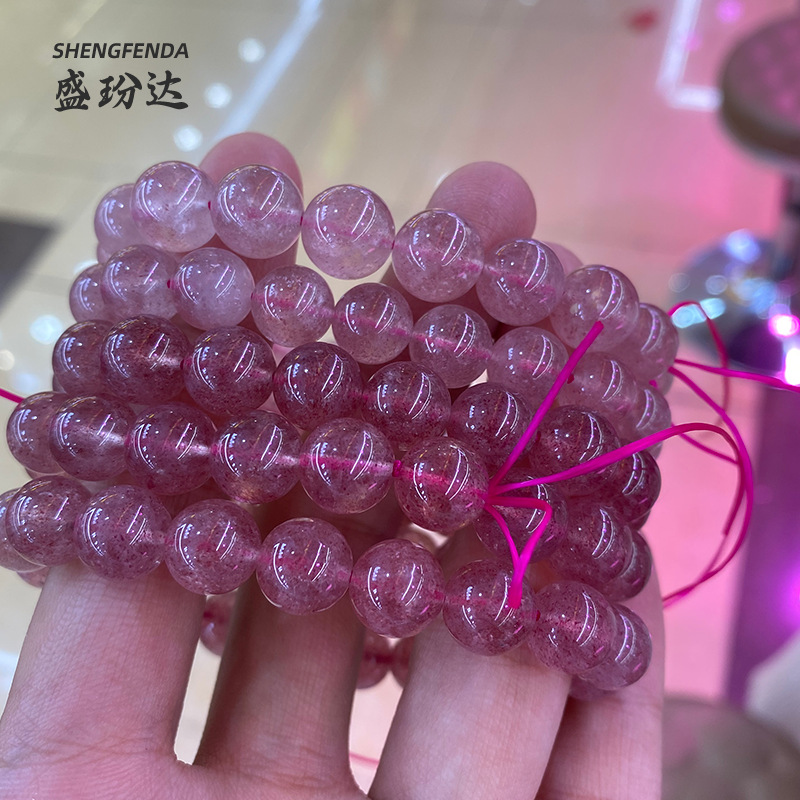 Natural Icy Strawberry Quartz Bracelet 7-10mm Crystal Bracelet Strawberry Crystal DIY round Beads Ornament Manufacturer