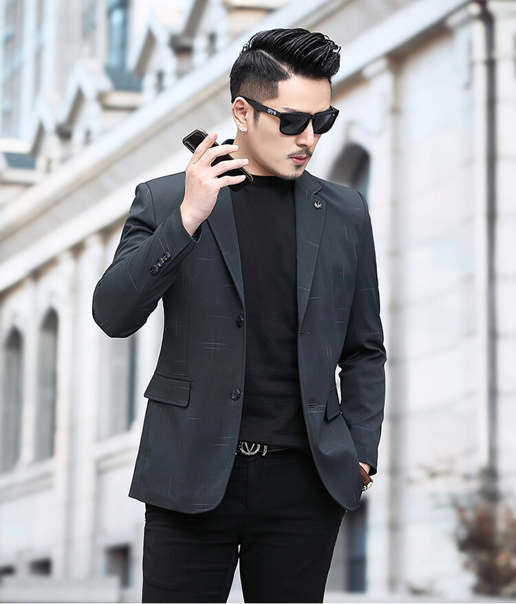 休闲西装男士2021新款春秋单西高端商务职场正装西服百搭宽松外套