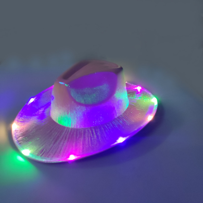 LED Light-Emitting Hat Halloween Party Pink Fluorescent Colorful with Lights Cowboy Hat Western Style Colorful Hat