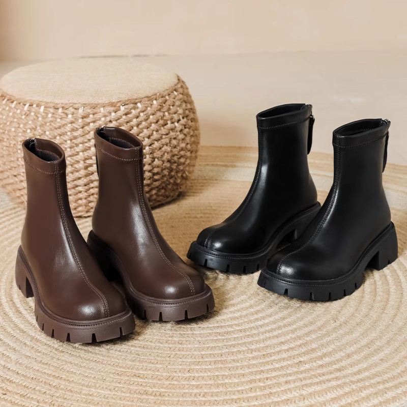 厚底马丁靴女冬2024新款法式小踝靴弹力瘦瘦靴短靴大码女靴41一43