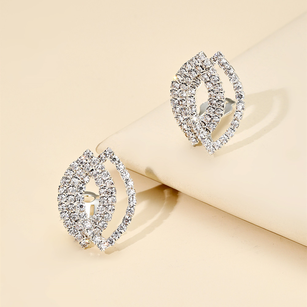 满钻奢华耳钉女韩版气质个性几何菱形时尚设计感百搭超闪耳饰