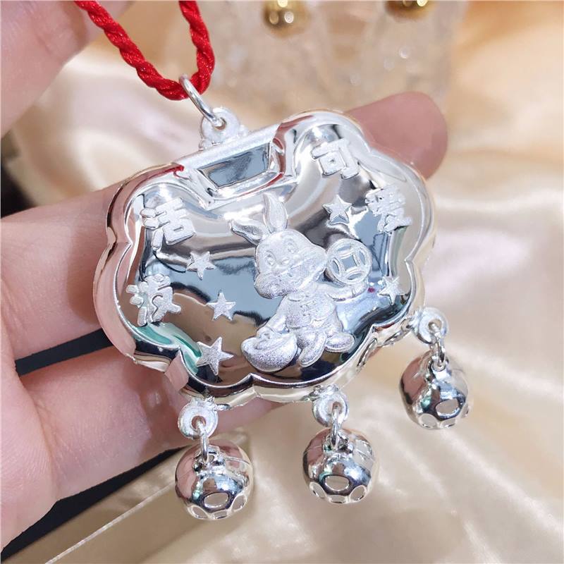 999纯银宝宝锁儿童饰品批发厂家一件代发首饰长命锁活泼可爱兔子